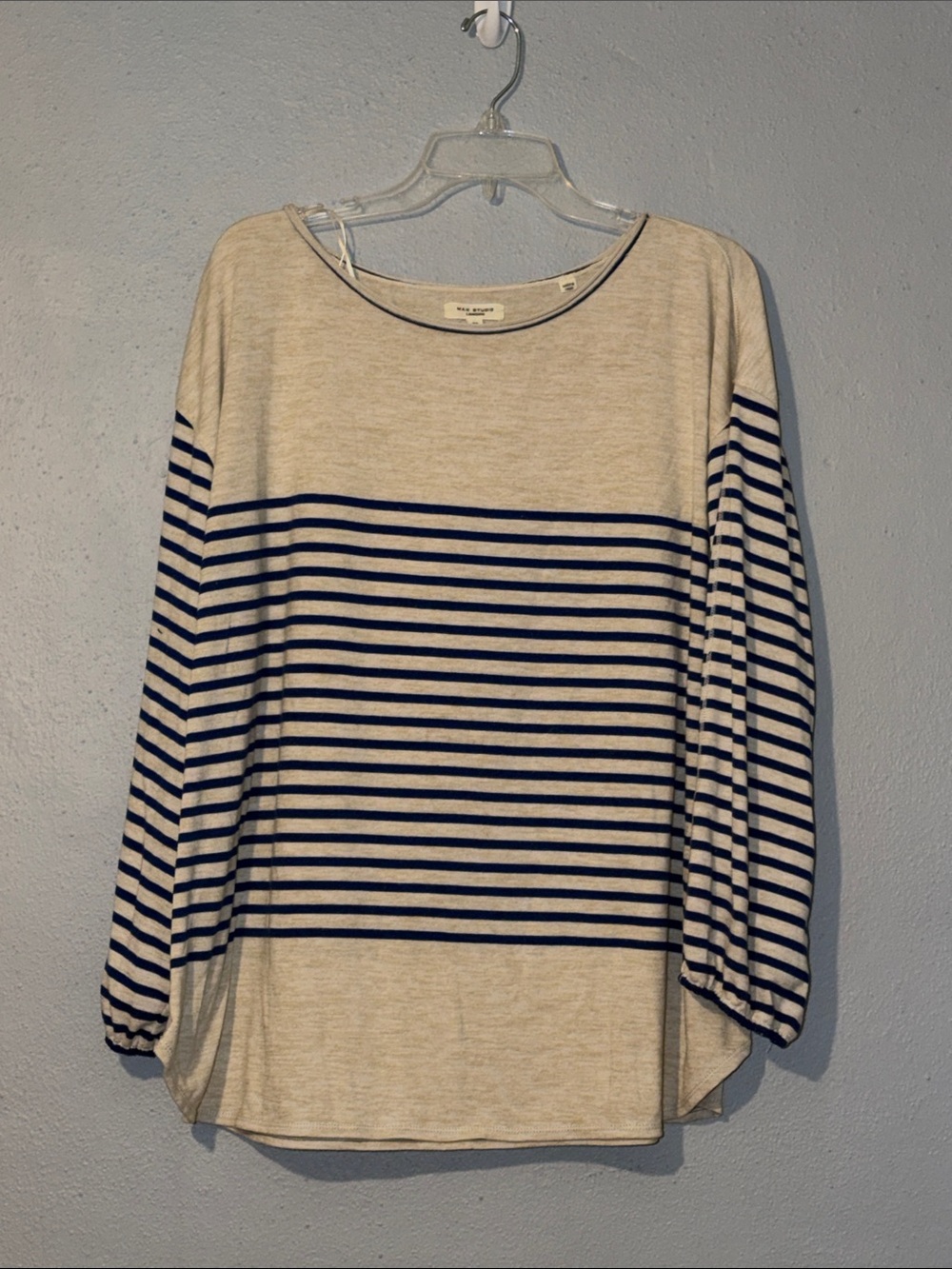 Max Studio Cream Knit Top with Navy Trim
